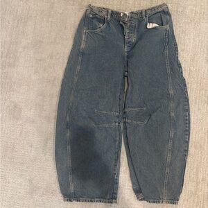 Free People Dark Acid Wash Barrel Jeans